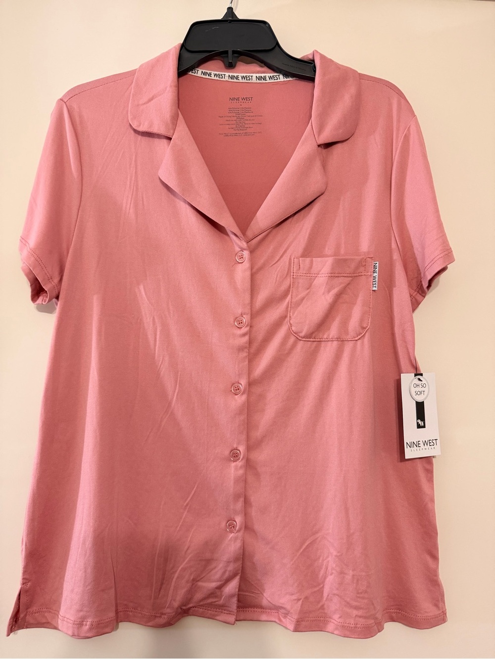 Nine West Rose Pink Short-Sleeve Button Pajama Top
